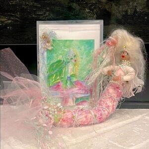 Sherri Forrester Baldy Vintage Handmade Fairy Embellished Mermaid Doll & Card